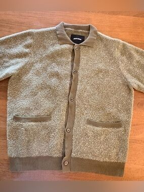 Men's Olive Green and silver Textured Button-Up Sweater Cardigan NWOT